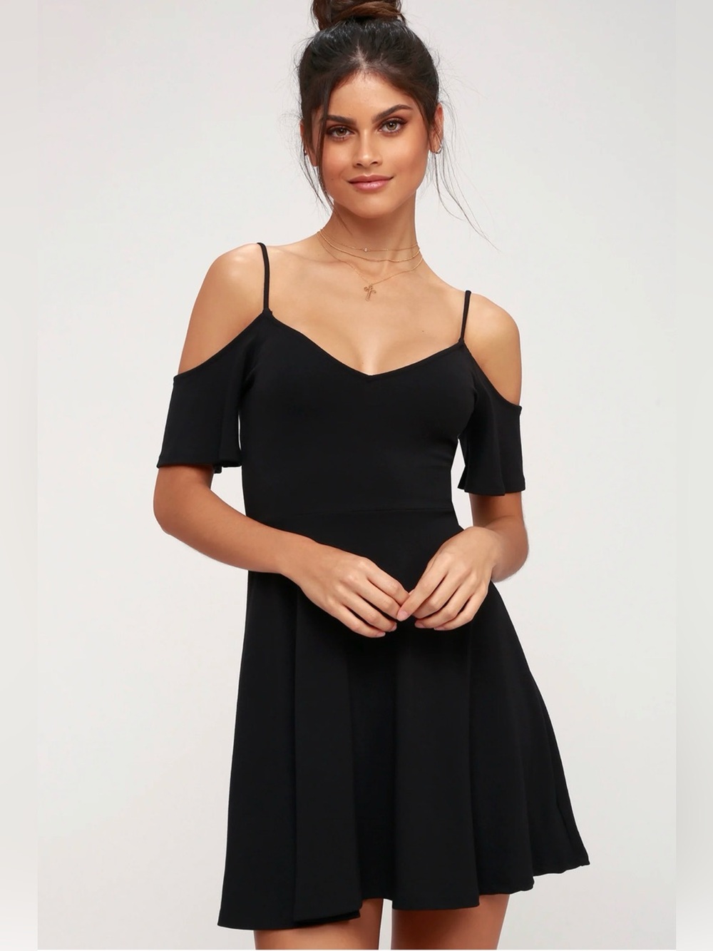 Lulus Les Reveurs Black Off-the-shoulder Skater Dress - Size X-Small